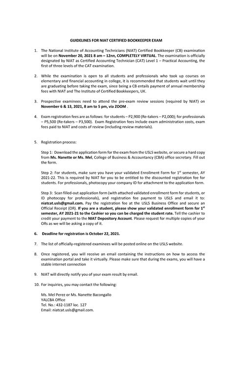 Guidelines for NIAT Certified Bookkeeper Exam .